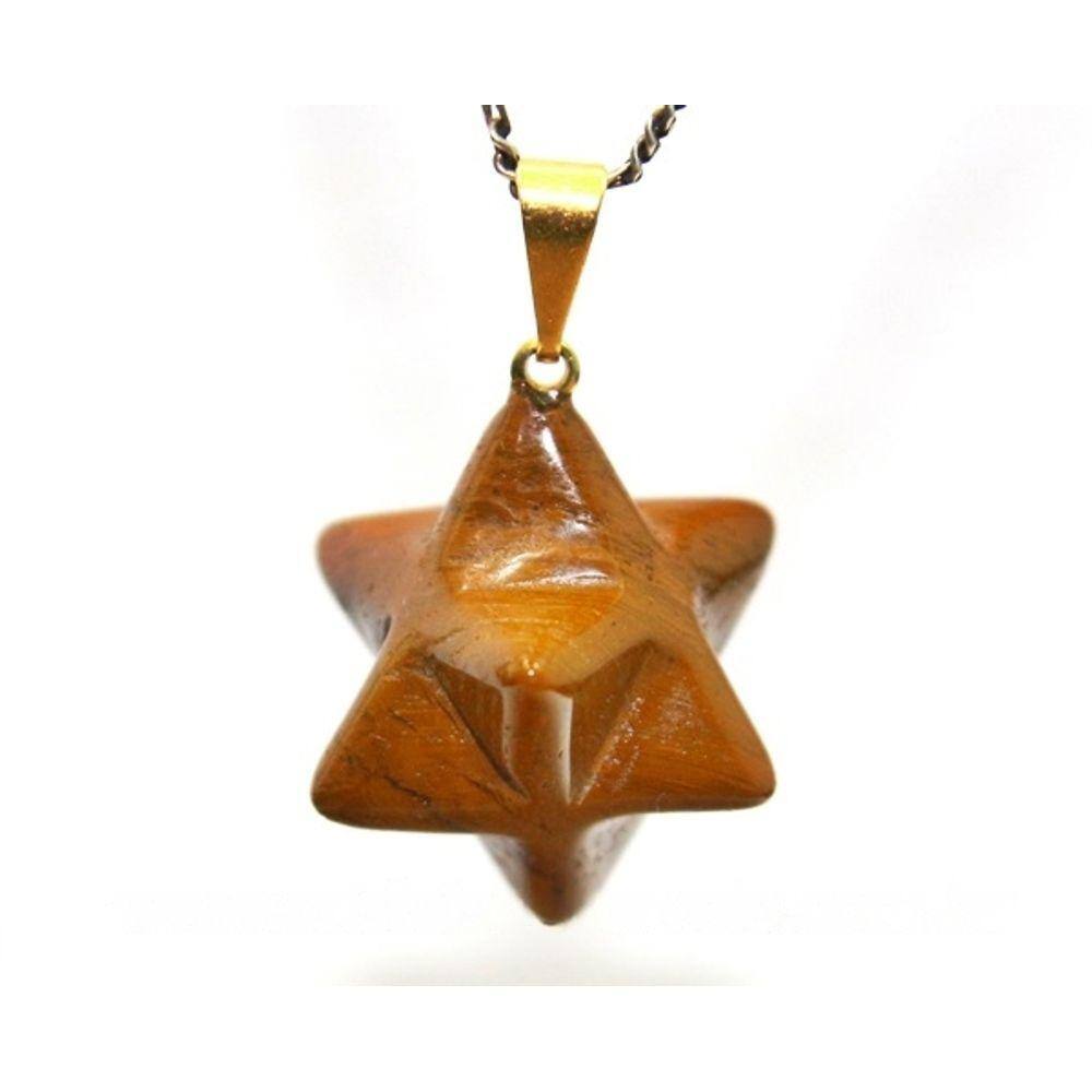 Colar Merkabah Pedra Jaspe Amarelo com Presilha Dourado