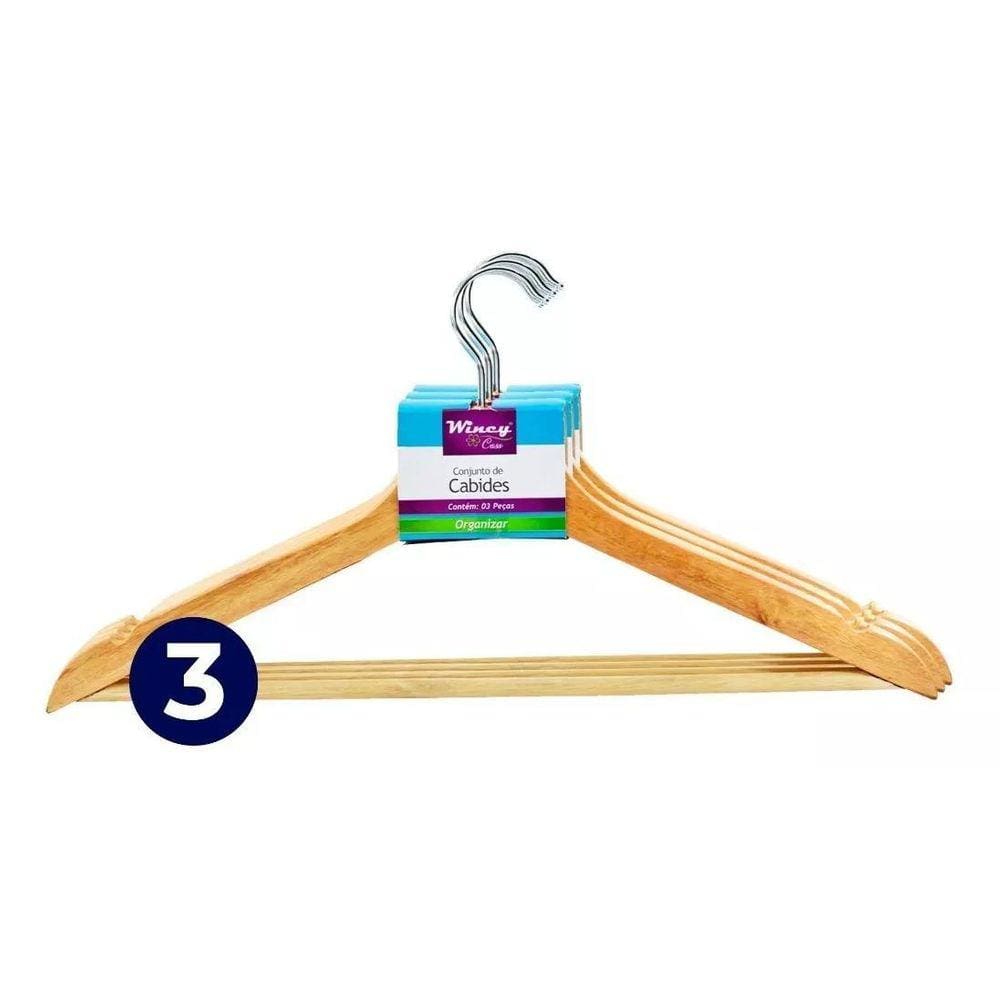 Kit Cabide De Madeira Envernizado 6 Pç Reforçado 45Cm Wincy