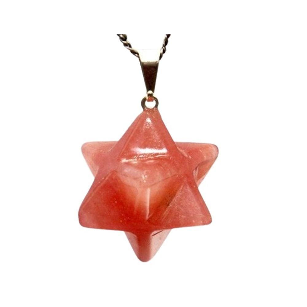 Colar Merkabah Quartzo Cereja Natural com Presilha Prateado