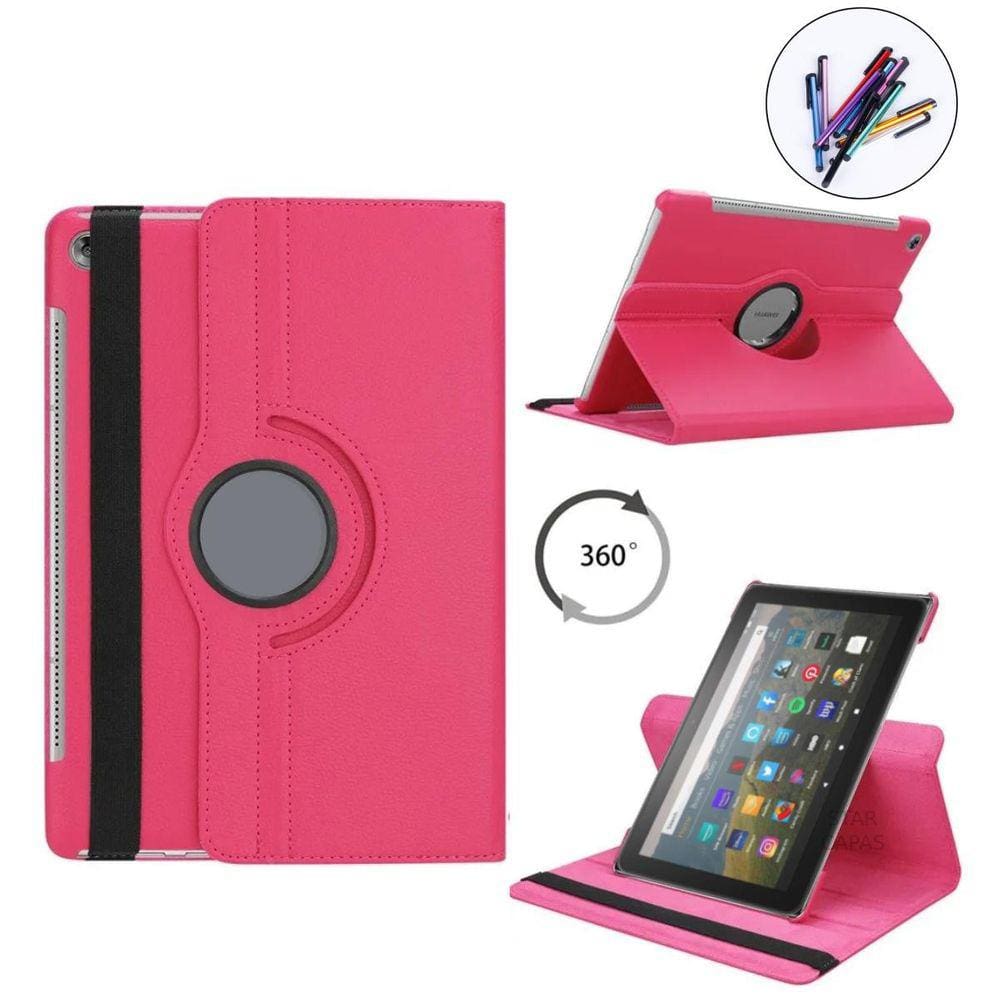 Capa Couro 360 Tablet Fire HD8 + Caneta - Rosa Pink