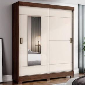 Guarda-Roupa Solteiro 2 Portas 2 Gavetas com Espelho Castanho Hp/Off White - Briz