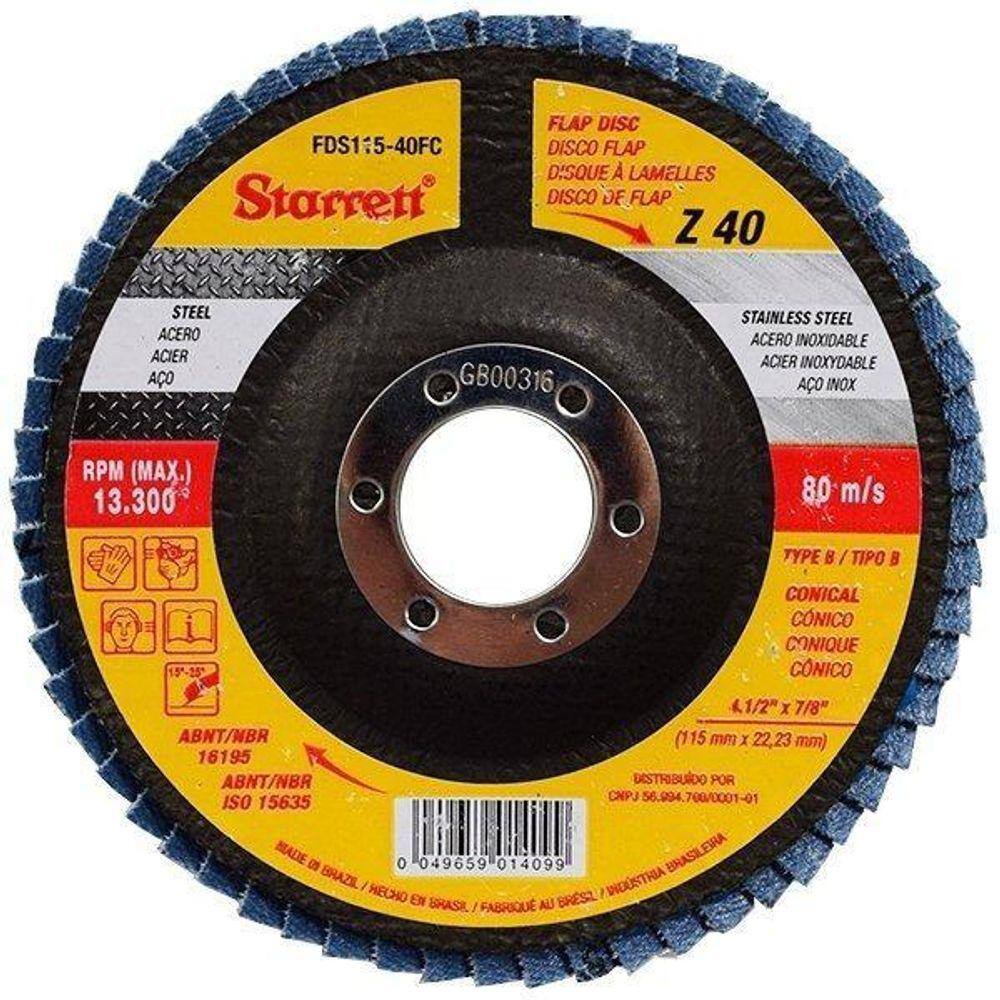 Disco Flap Starrett 4.1/2X7/8 Grao 50 115X22.23Mm