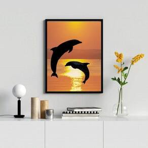 Quadro Decorativo Golfinhos Por Do Sol 24X18Cm