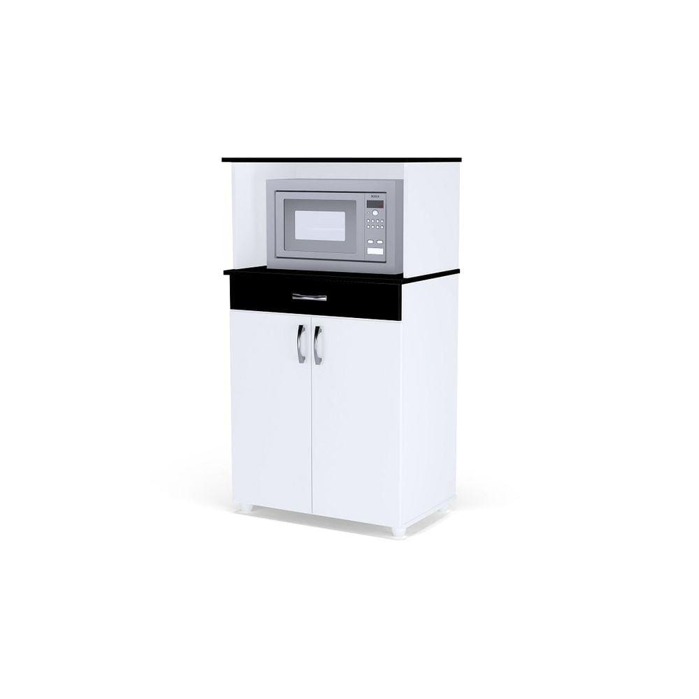Balcão Armário Multiuso Para Cozinha 2 Portas Gaveta Forno Microondas Carina Bco/Pto - AJL Móveis