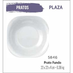 Jogo De Prato Plaza 04 Fundo - 22Cm Vidro Branco