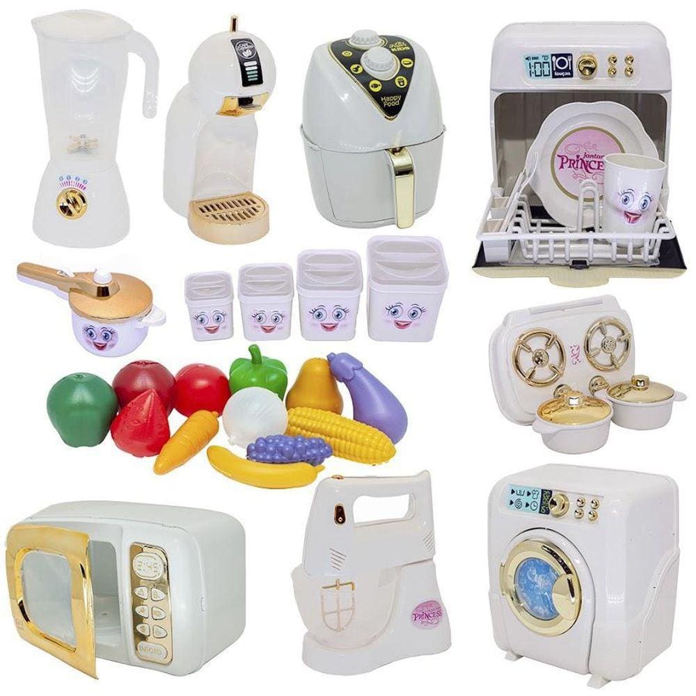Kit Princesa Cozinha Eletro Louça Potes Fogão Máquina 32Pç