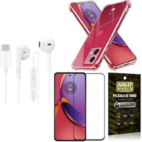 Capinha Moto G84 + Fone De Ouvido Tipo C + Película 3D