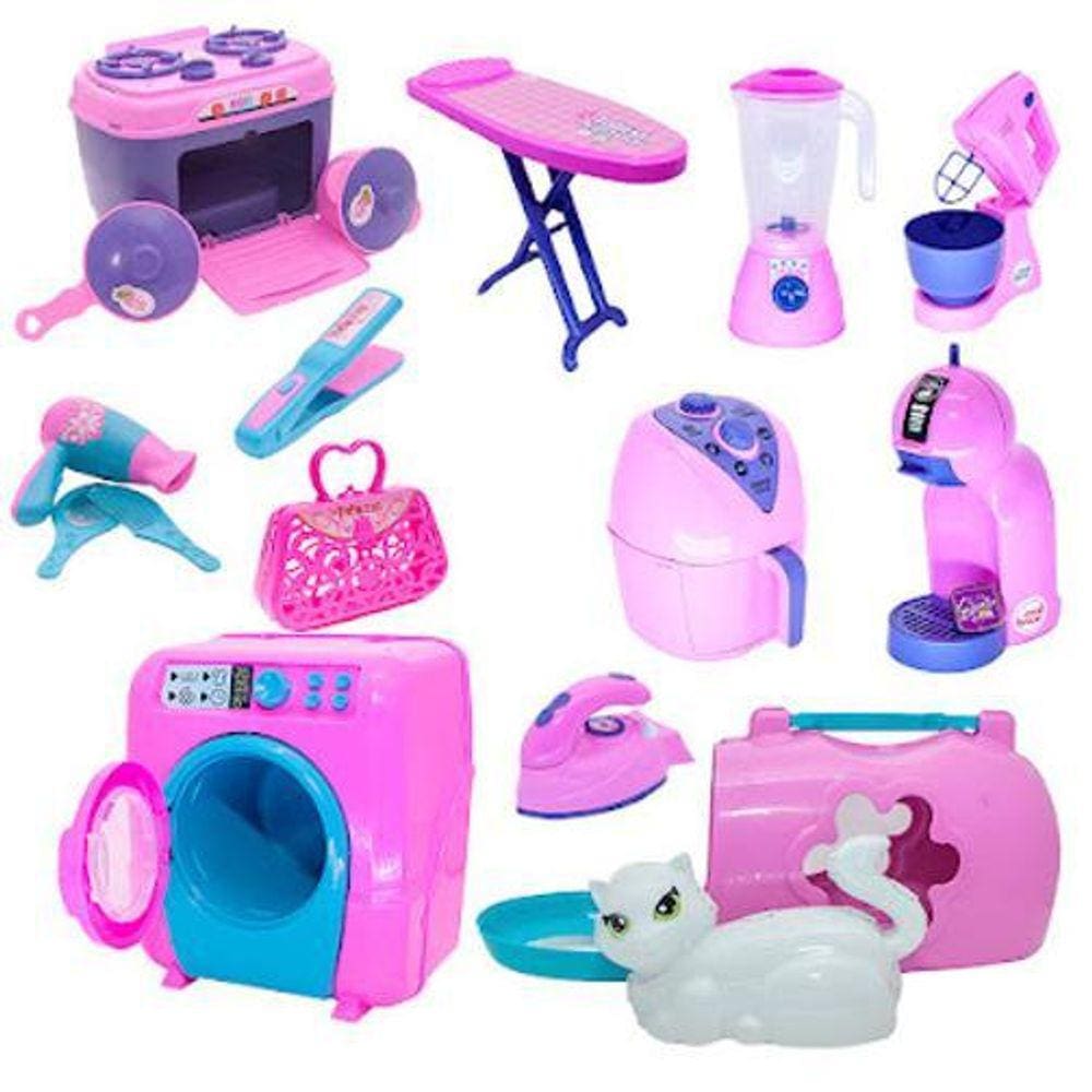 Kit Casa Brinquedo Xícara Cachorro Máquina Lavar Beleza 18