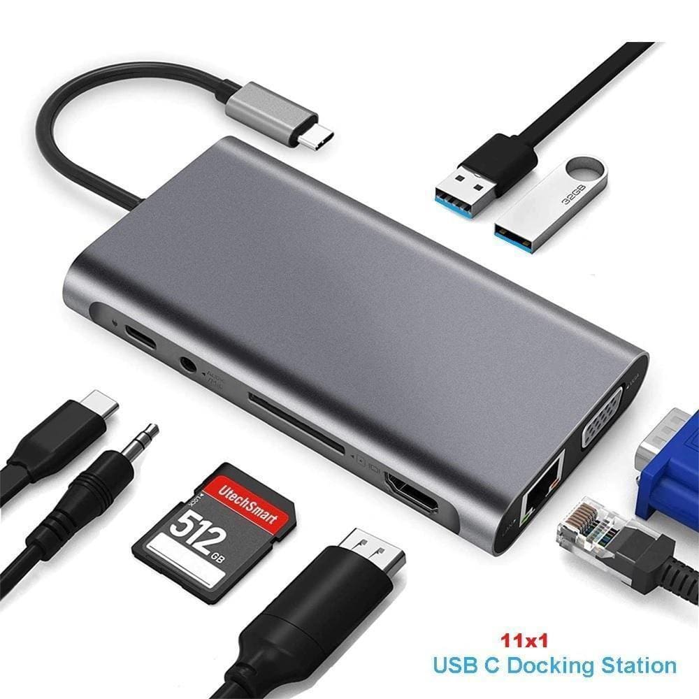 Hub Docking Station 11X1 Adaptador Type C Lan Hdmi Vga Sd Pd