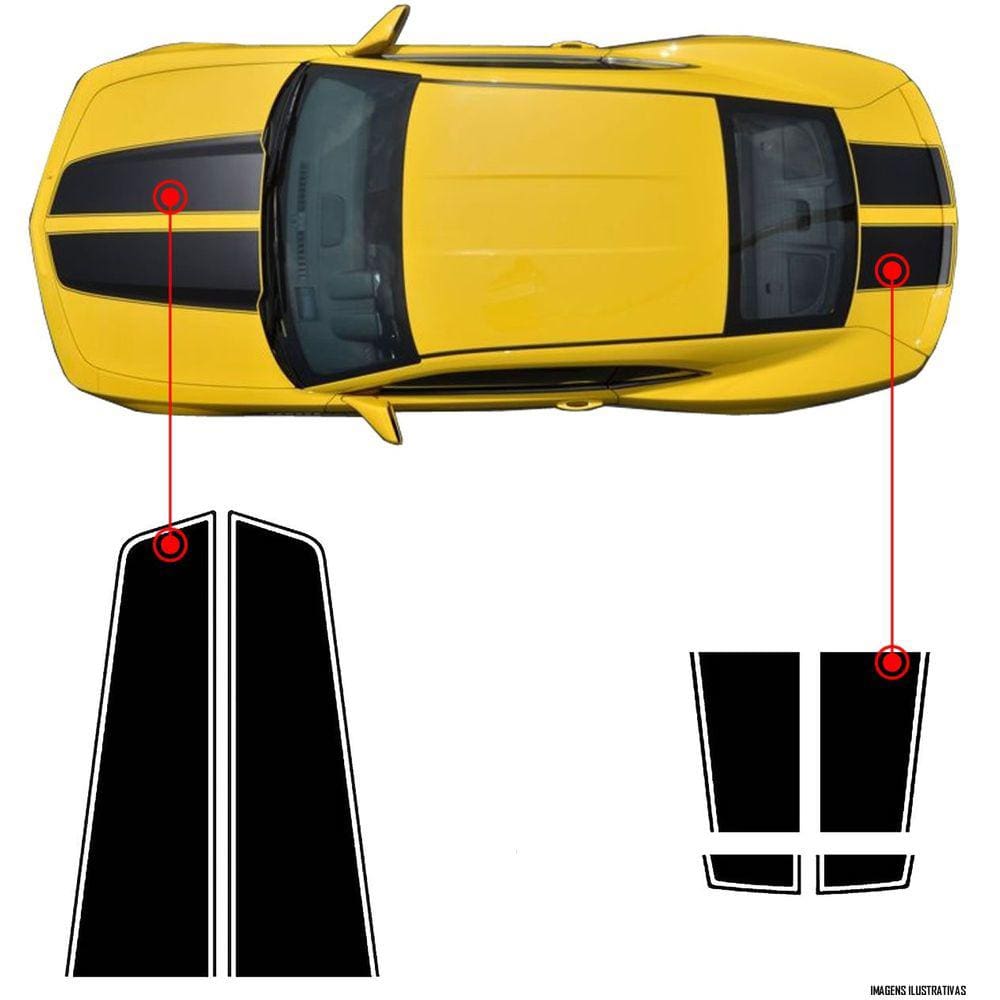 Faixa Adesiva Esportiva do Capô Chevrolet Camaro 2011 2012 2013 - Preto Fosco ou Preto Brilhante