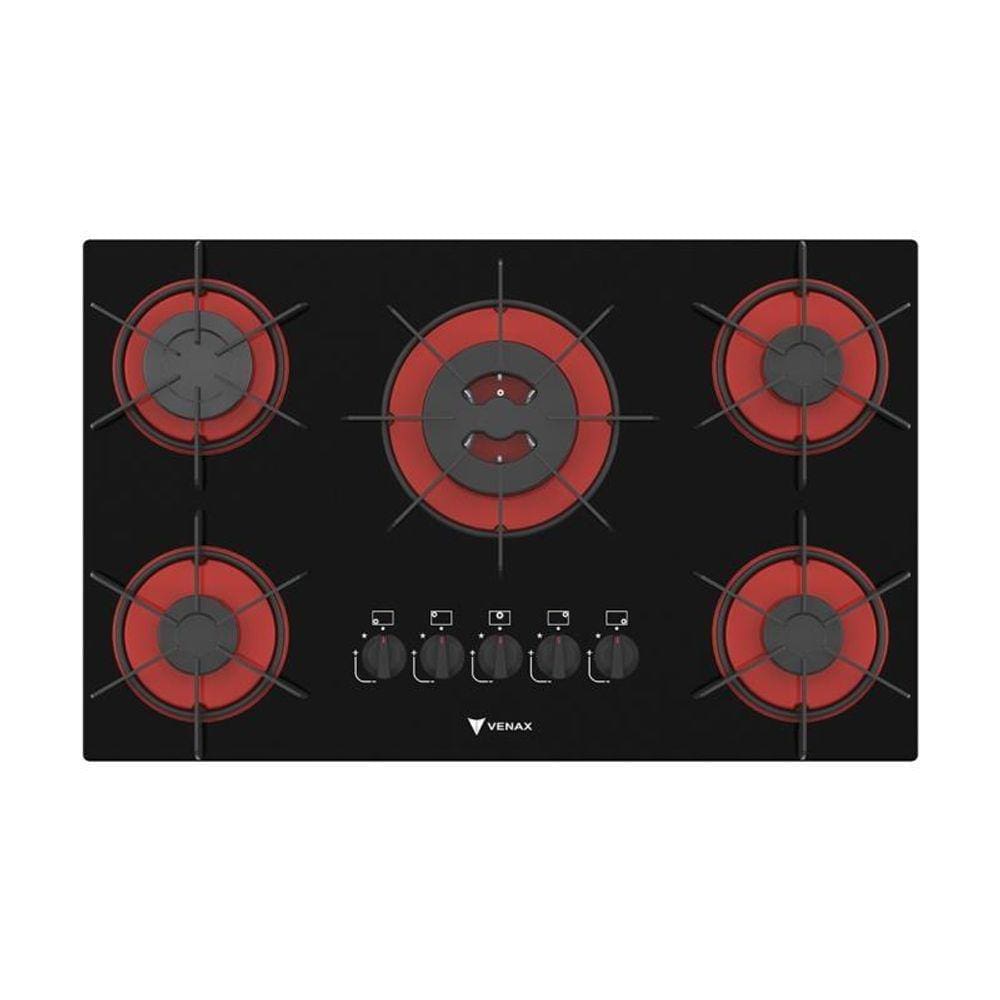 Cooktop 5 Bocas Venax Arena Preto/Vermelho Gas Glp