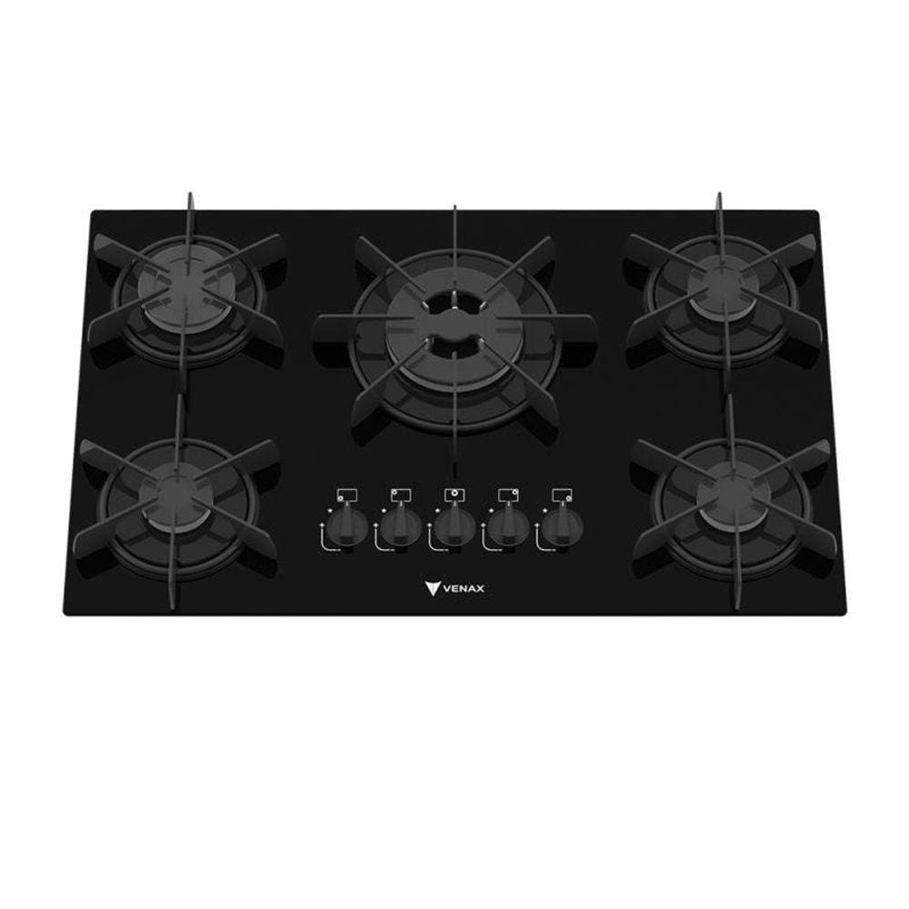 Cooktop 5 Bocas Venax Arena Preto/Preto Gas Glp