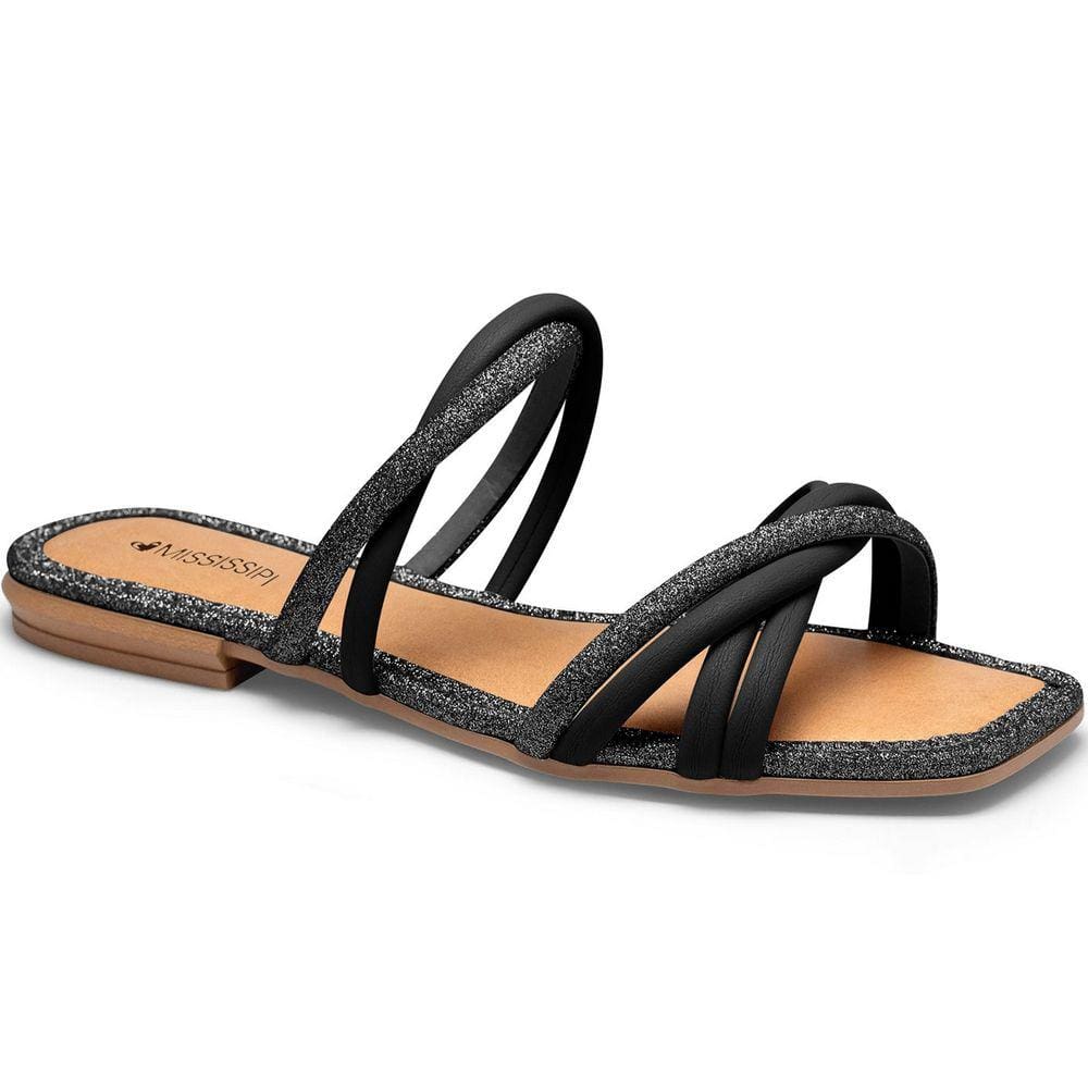 Rasteira Feminina Brilhos Glitter Tiras Mississipi Q9663