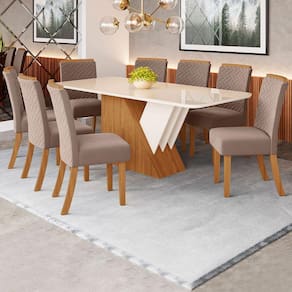 Mesa de Jantar 8 Lugares Epic com Vidro Nature/Off White/Amêndoa - Henn