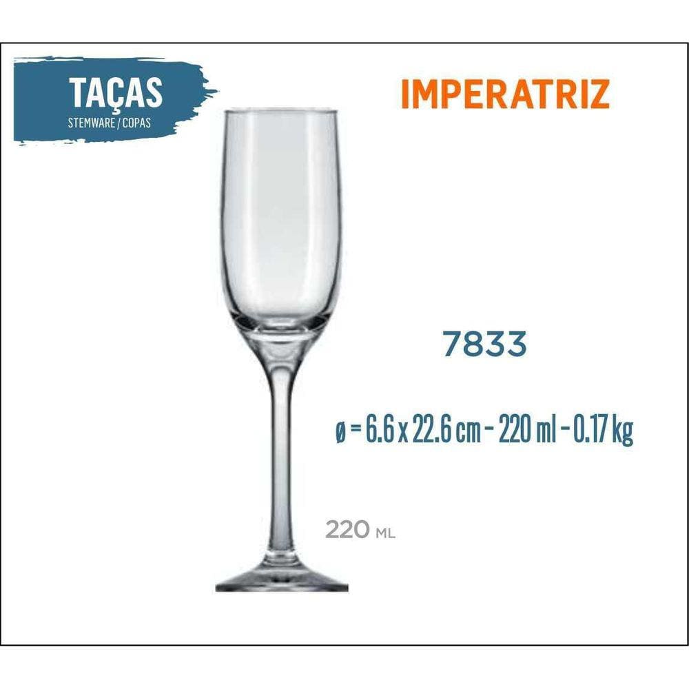 06 Taças Imperatriz 220Ml - Champanhe Espumante Frisante
