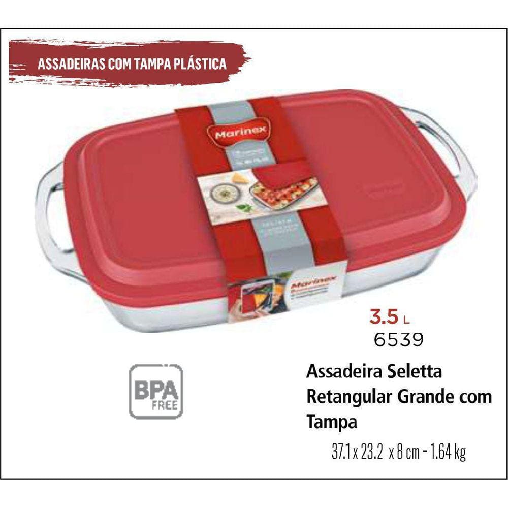 Assadeira Alça e Tampa Retangular 3,5Lts Grande Marinex