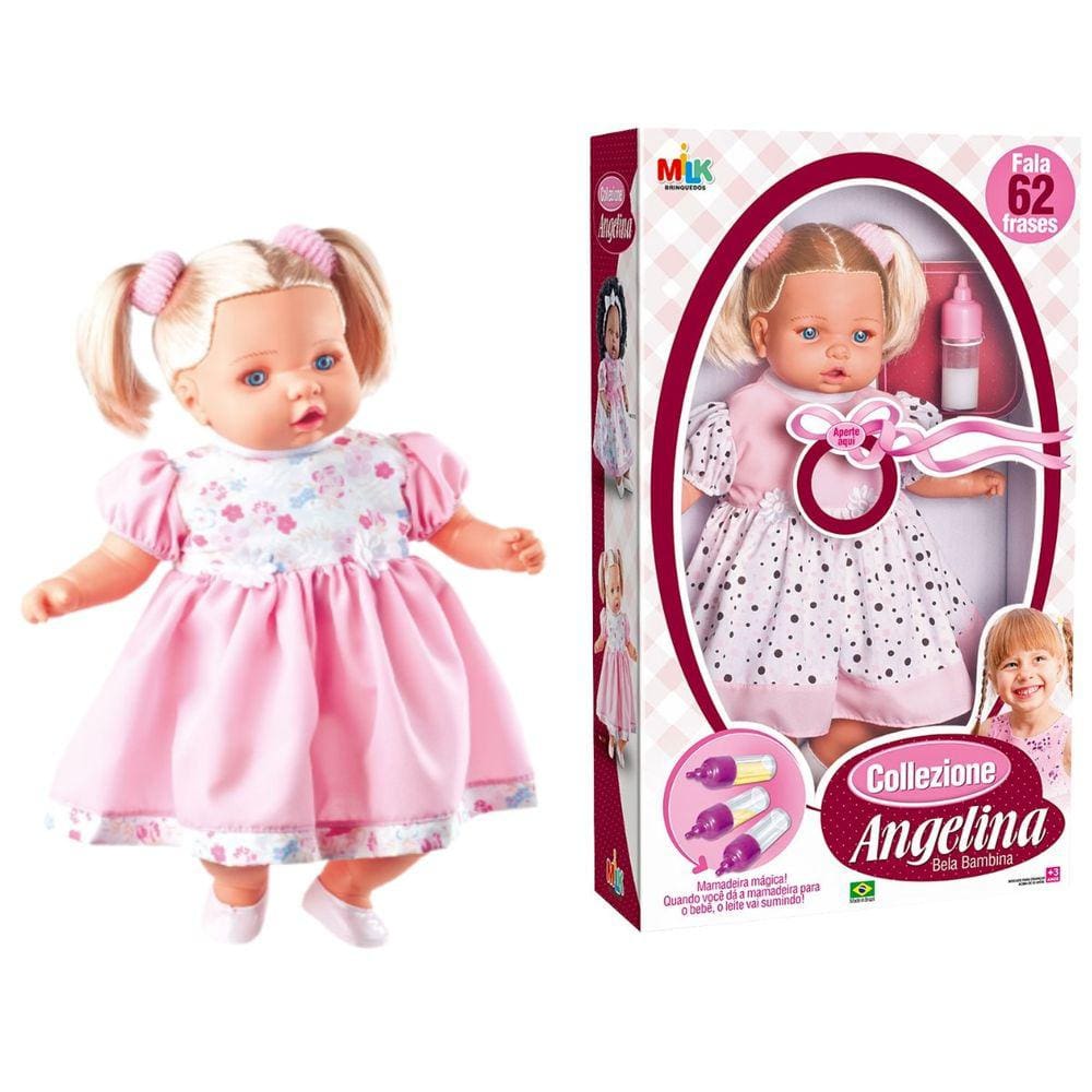 Boneca Tipo Reborn Fala 62 Frases Angelina Loira + Mamadeira
