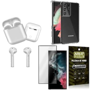 Capa Samsung S22 Ultra + Fone Ouvido Bluetooth + Película 3D