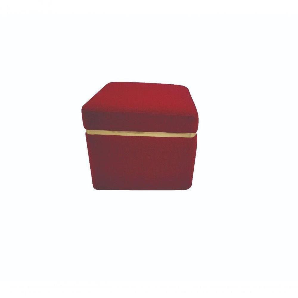 Puff Boxy Com Pés Padrão E Perfil Sintético Veludo Vermelho
