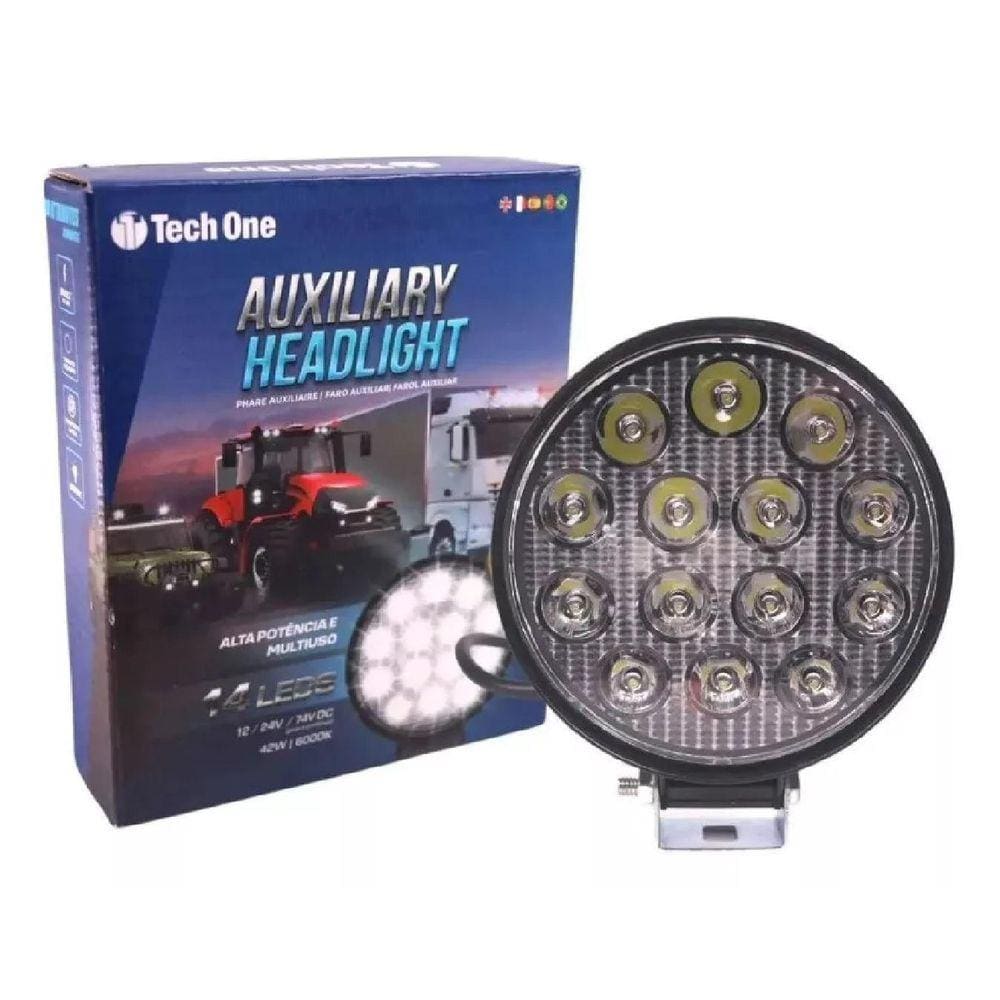 Farol Auxiliar De Led Redondo 12V/24V 6000K 42W 14 Leds