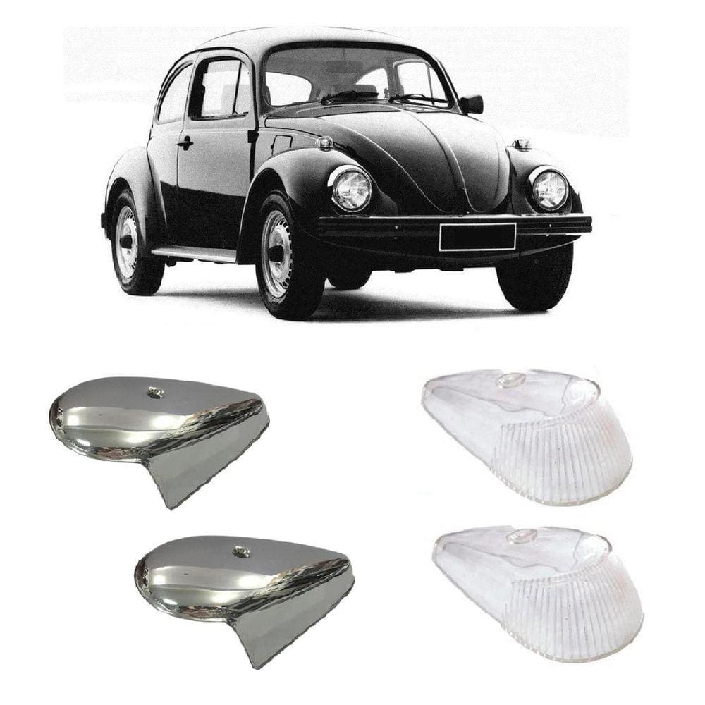 Par Lente Cristal Pisca Dianteiro + Capa Cromada Metal Fusca