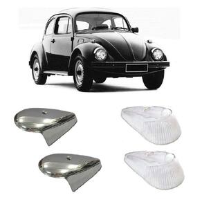 Par Lente Cristal Pisca Dianteiro + Capa Cromada Metal Fusca