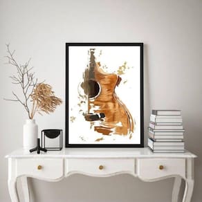 Quadro Decorativo Violão- Aquarela 24X18Cm - Com Vidro
