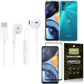 Capinha Moto G22 + Fone De Ouvido Tipo C + Película 3D