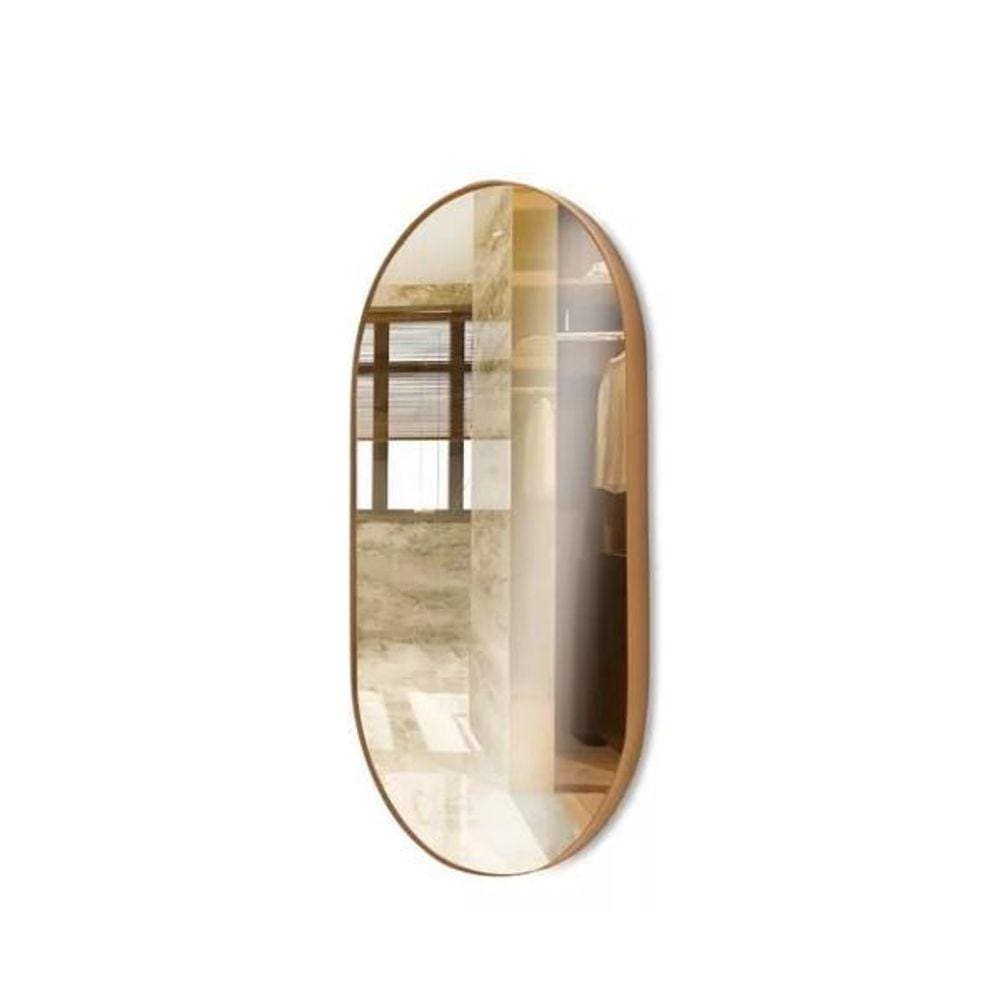 Espelho Decorativo Oval Corpo Inteiro Luxo Com Moldura Couro