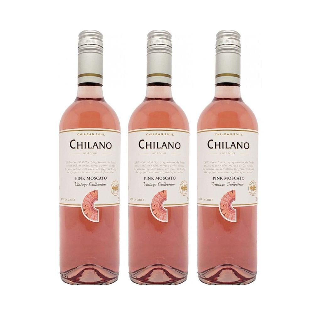 Kit Vinho Chilano Pink Moscato Rosé Suave 750ml 3 unidades