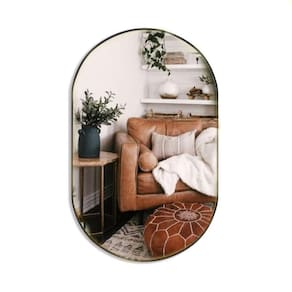 Espelho Oval 60cm Couro Ecológico - Elegante e Sofisticado