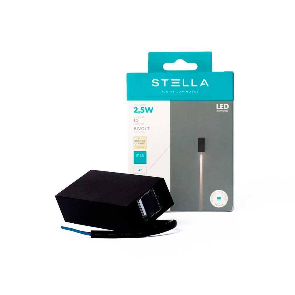Balizador LED Sobrepor Wall Micro 2,5W Preto 1 Facho 3000K Quente IP65 Stella