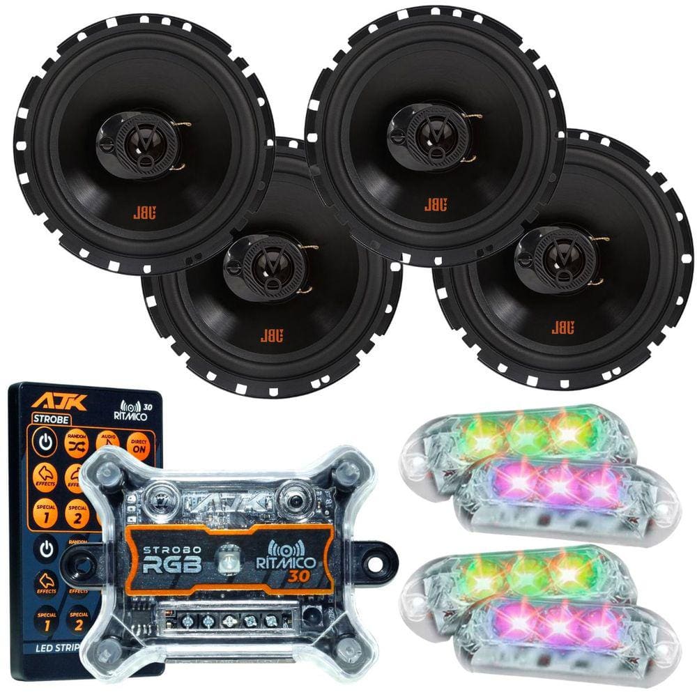 Kit 4 Alto Falantes 6 JBL FLEX4 6TRFX55 220 Watts Rms + Kit 4 Strobo AJK 6W Ritimico 3.0