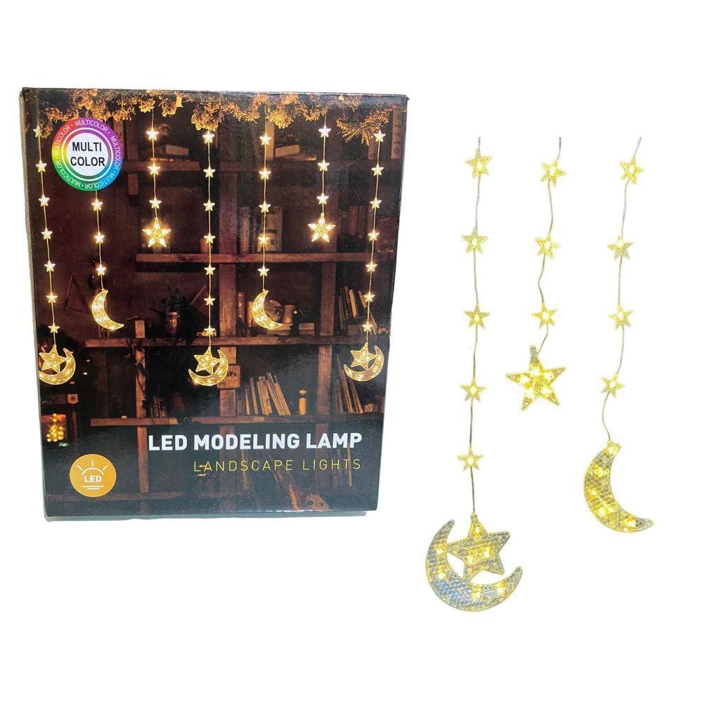 Cascata Led Lua e Estrela Luz Amarela 2,5m