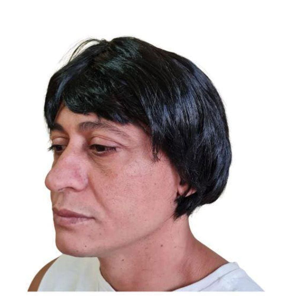 Cabelo Sintético Curto com Touca Esticável - Preto