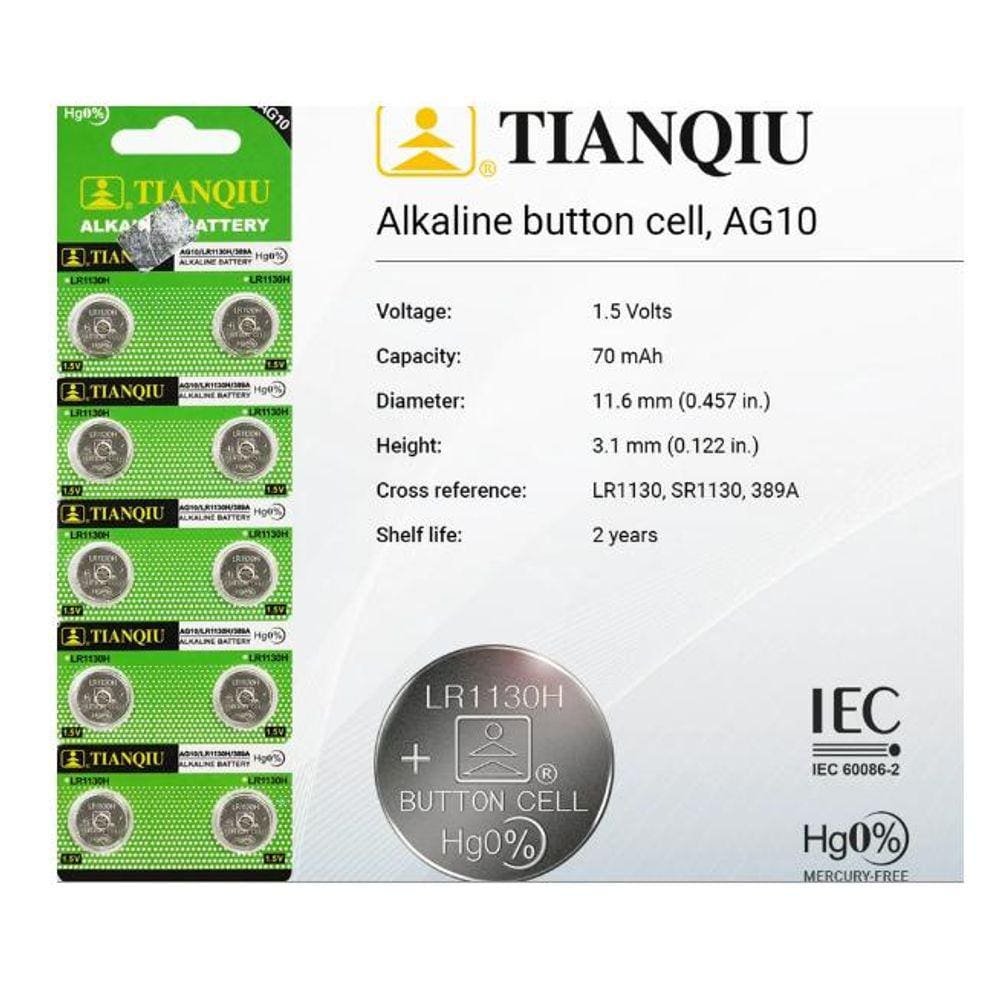 Cartela De Bateria AG10 - 1.5v/ LR1130H/ 389a