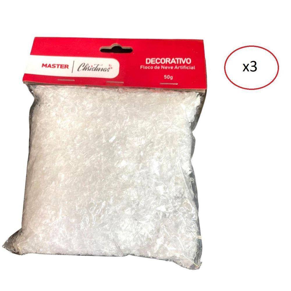 Floco De Neve Artificial Decorativo Branco 50g - 3 Pacotes