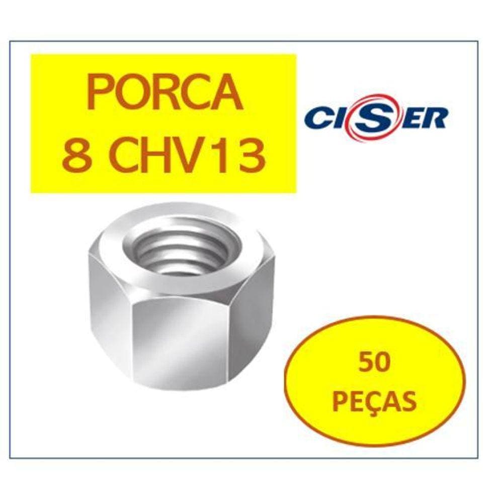Ciser Porca Sextavada Ma 8 Chv 13 Zb Cx Com 50Pçs