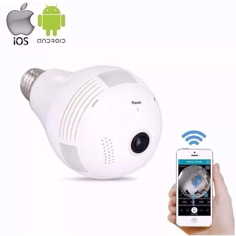 Câmera Lampada IP WiFi V380 VR 360 Panoramica 3D Bivolt