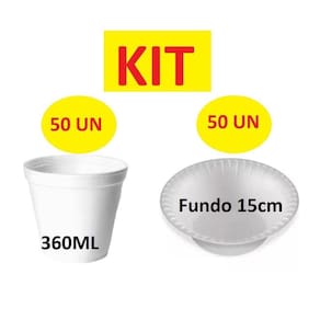 Kit Festa Descartáveis Isopor Com 50 Potes 360Ml+50 Cumbucas