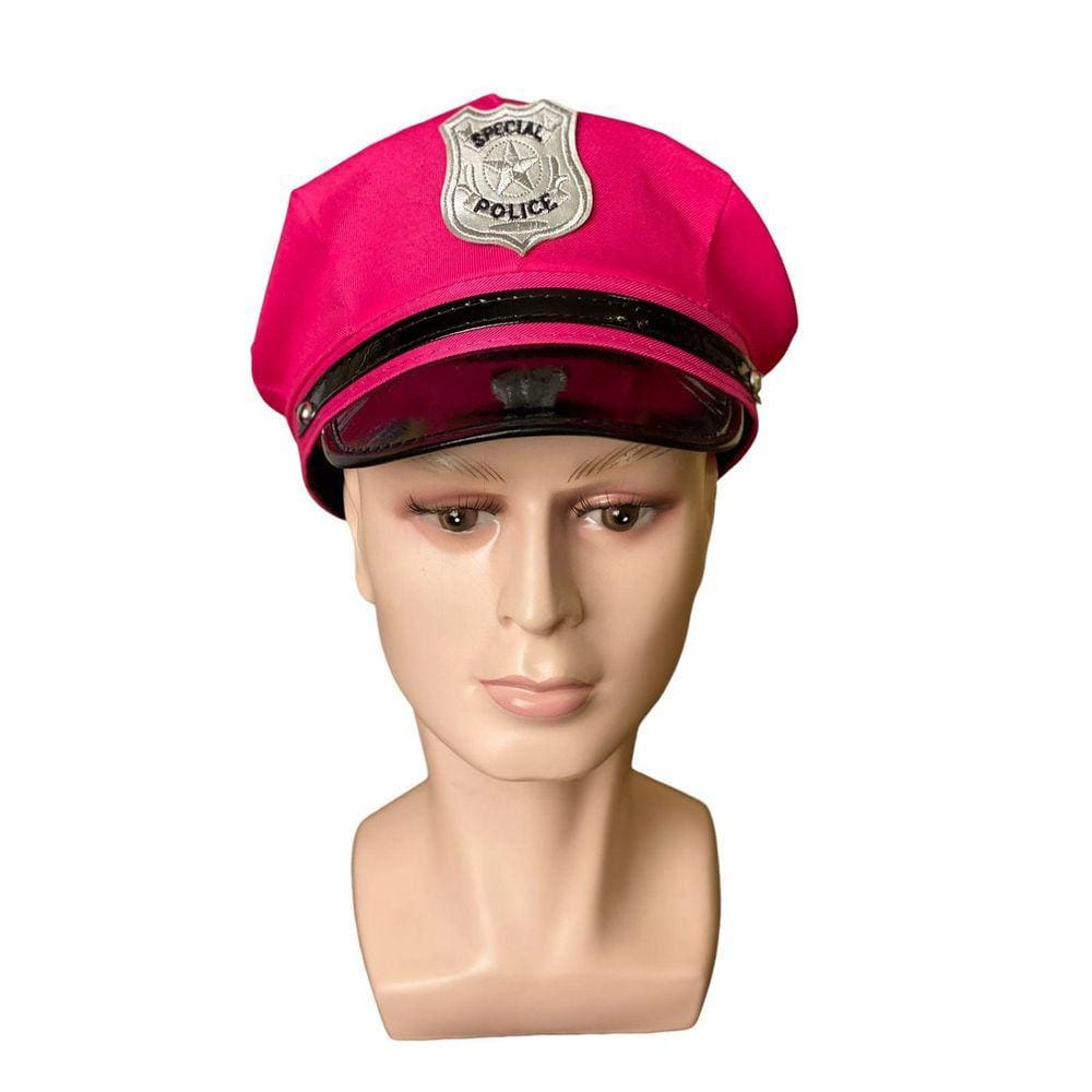 Quepe Policial Rosa Adulto Com Emblema Fantasia Carnaval