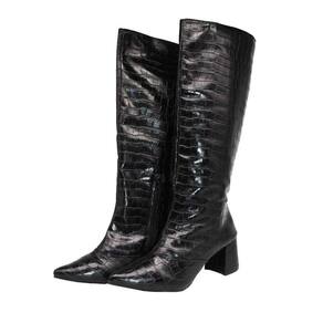 Bota Cano Alto Croco Feminino Salto Grosso Moda Fashion Passeio Conforto Estilo