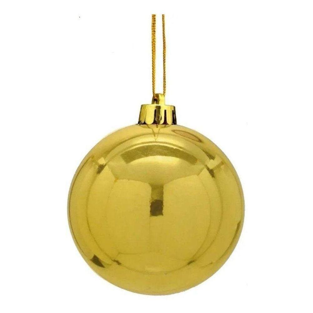 Kit 5Un Bola De Natal Dourada Grande Brilhosa 15Cm Festas