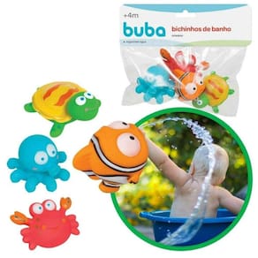 Kit 4 Bichinhos para Banho Oceano Animais Marinhos Esguicham Água Diversão Infantil Baby - Buba
