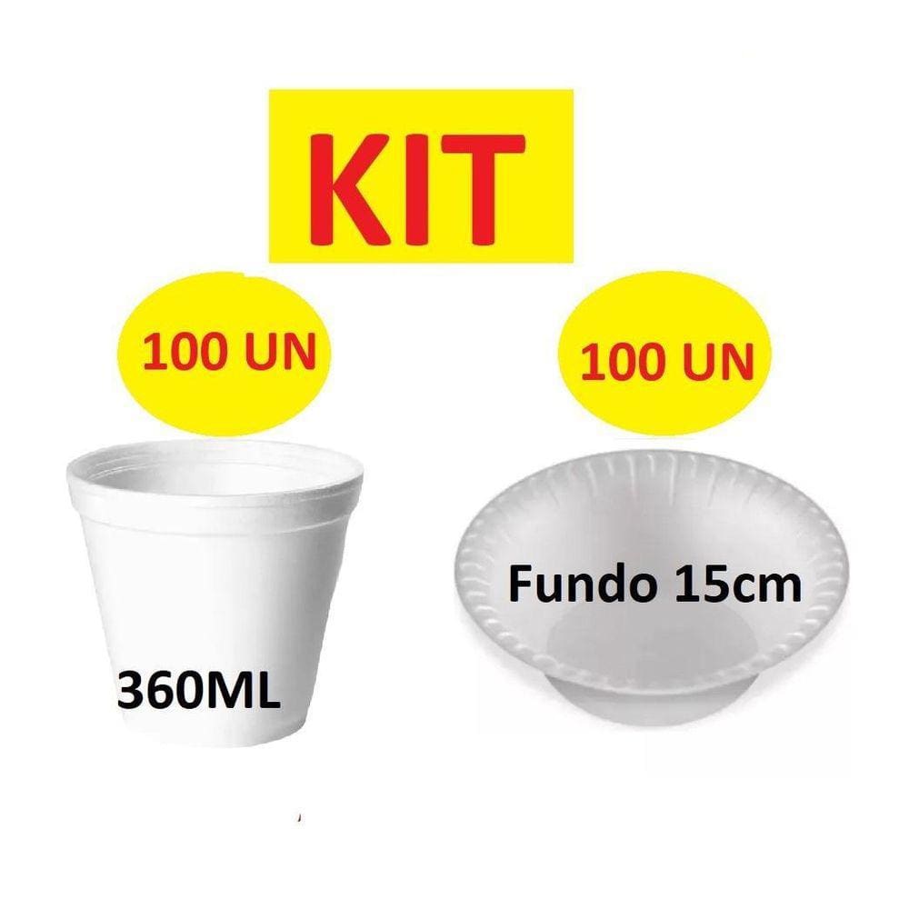 Kit Festa Descartáveis Isopor 100 Potes 360Ml+100 Cumbuca