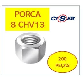 Ciser Porca Sextavada Ma 8 Chv 13 Zb Cx Com 200Pçs