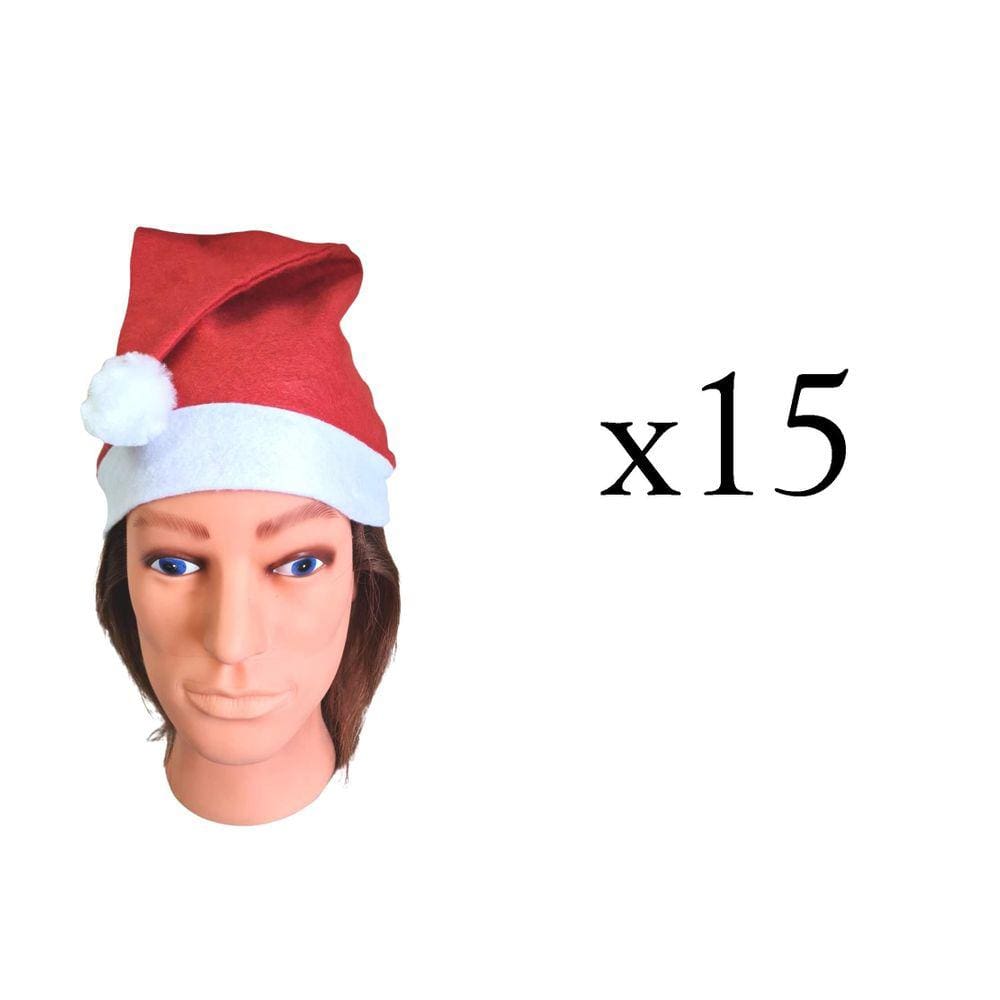 Kit 15 Gorros Papai Noel Em Feltro Com Pom Pom Fantasia