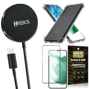 Kit Carregador Sem Fio Samsung S22 Plus + Capinha + Película