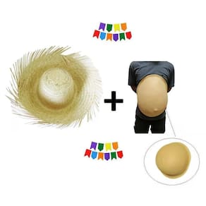 Kit Festa Junina Caipira Barriga Falsa + Chapéu Palha Adulto