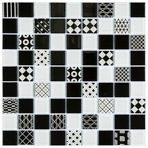 Pastilha de Vidro Patchwork 29,2x29,2cm Branco/Preto